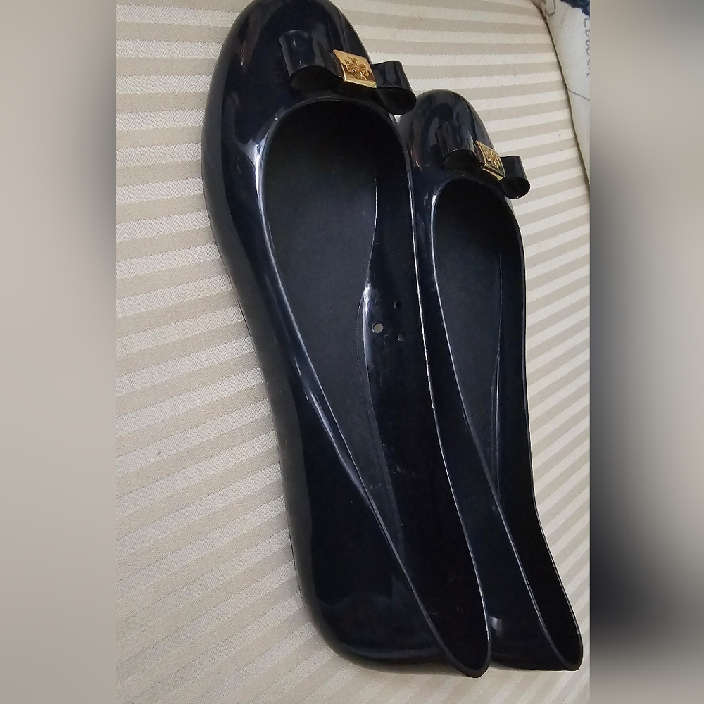 Tory Burch Navy Blue Jelly Flats with Bow GUC - Picture 8 of 14